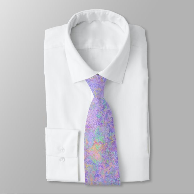 Psychedelic Lavender Purple Neon Pastel Abstract Tie (Tied)