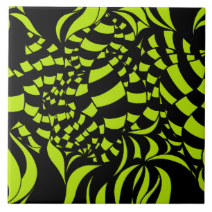 Psychedelic Lime Green and Black pattern Tile