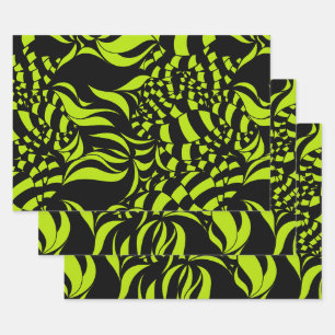Psychedelic Lime Green and Black pattern Wrapping Paper Sheet