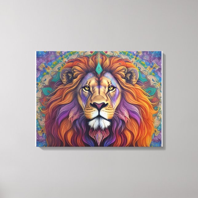 psychedelic lion with kaleidoscope canvas print (Front)