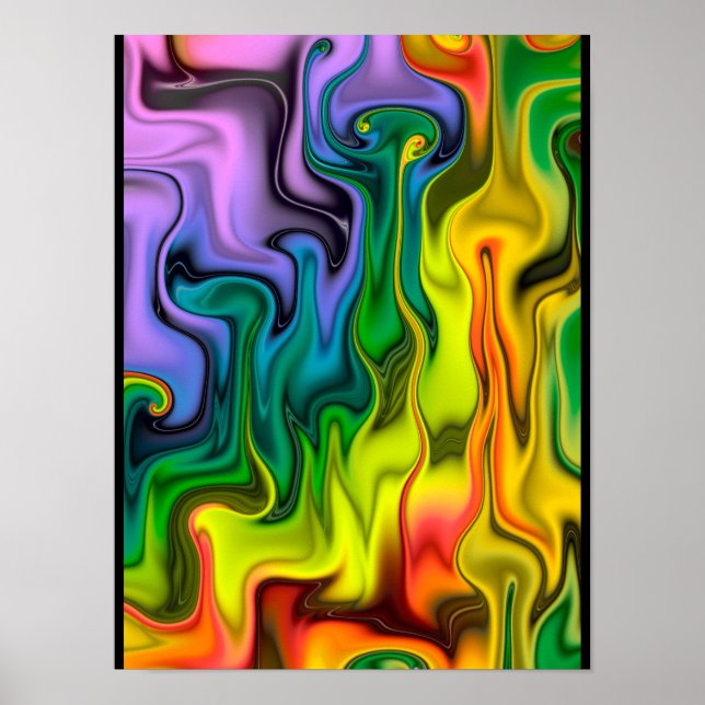 Psychedelic Liquid Flames Abstract Fractal Art Poster (Front)