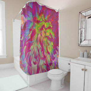 Psychedelic Magenta and Yellow Dahlia Flower Shower Curtain