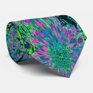 Psychedelic Magenta, Aqua and Lime Green Dahlia Tie
