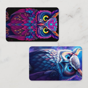 Psychedelic Magenta & Blue Owl Trippy Abstract Business Card
