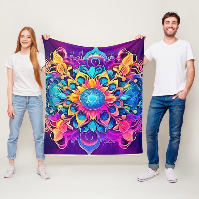 Psychedelic Mandala Design Fleece Blanket (In Situ)