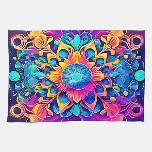Psychedelic Mandala Design Tea Towel (Horizontal)