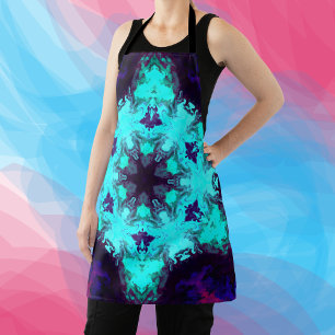 Psychedelic Mandala Flower Blue and Purple Apron