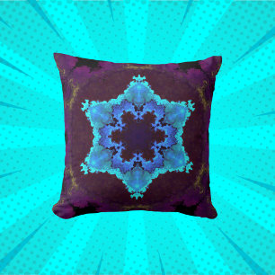 Psychedelic Mandala Flower Blue and Purple Cushion
