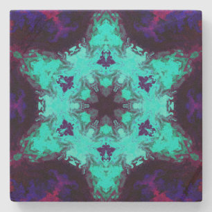 Psychedelic Mandala Flower Blue and Purple Stone Coaster