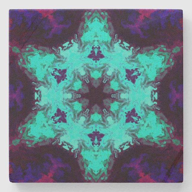 Psychedelic Mandala Flower Blue and Purple Stone Coaster (Front)
