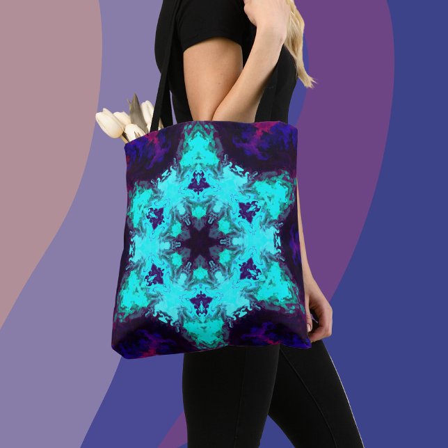 Psychedelic Mandala Flower Blue and Purple Tote Bag (Creator Uploaded)