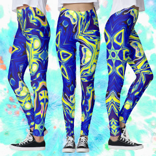 Psychedelic Mandala Flower Blue and Yellow Leggings