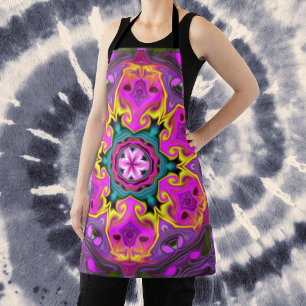 Psychedelic Mandala Flower Blue Pink and Yellow Apron