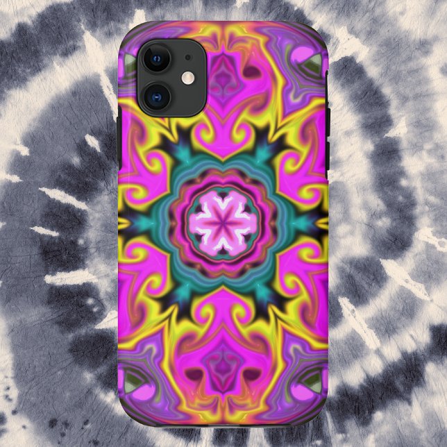 Psychedelic Mandala Flower Blue Pink and Yellow Case-Mate iPhone Case (Creator Uploaded)