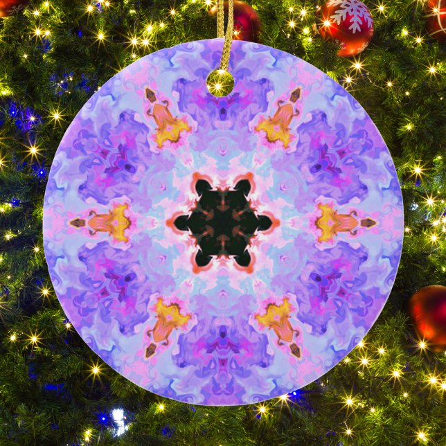 Psychedelic Mandala Flower Blue Pink and Yellow Ceramic Tree Decoration (Creator Uploaded)