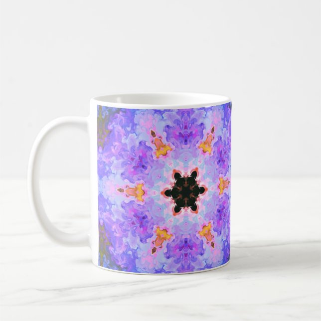 Psychedelic Mandala Flower Blue Pink and Yellow Coffee Mug (Left)