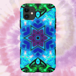Psychedelic Mandala Flower Blue Purple and Green iPhone 11 Case