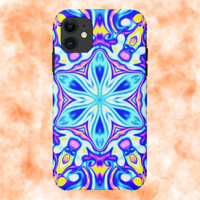 Psychedelic Mandala Flower Blue Purple and Yellow Case-Mate iPhone Case (Creator Uploaded)