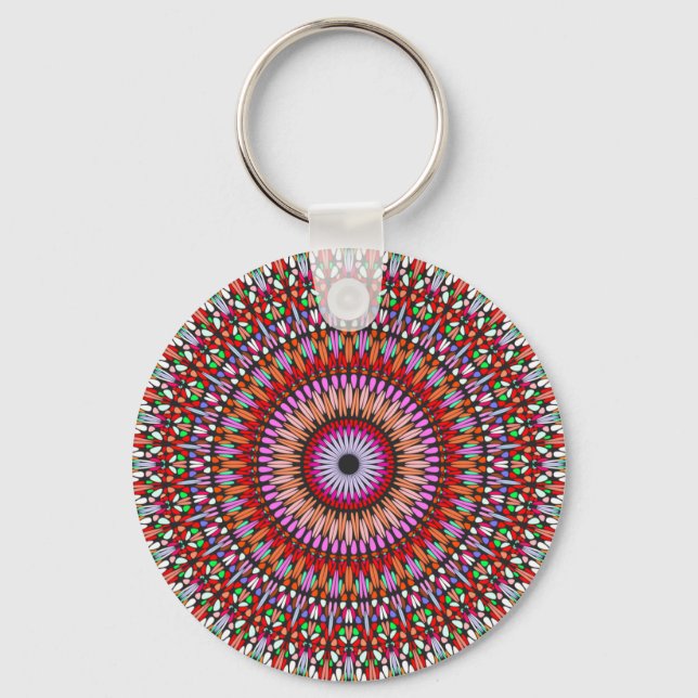 Psychedelic Mandala Flower Design-67560 Key Ring (Front)