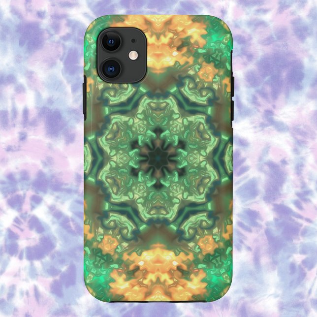 Psychedelic Mandala Flower Green and Yellow Case-Mate iPhone Case (Creator Uploaded)