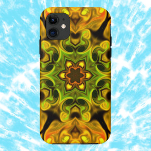 Psychedelic Mandala Flower Green and Yellow iPhone 11 Case