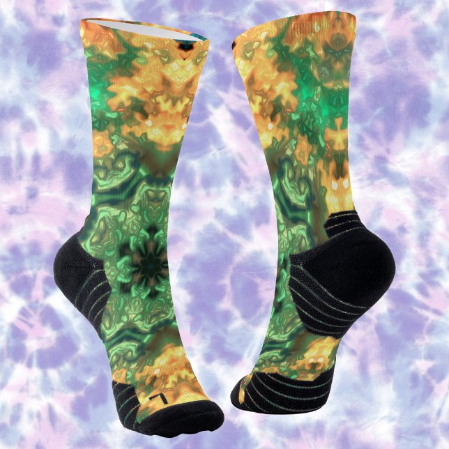 Psychedelic Mandala Flower Green and Yellow Socks (Creator Uploaded)
