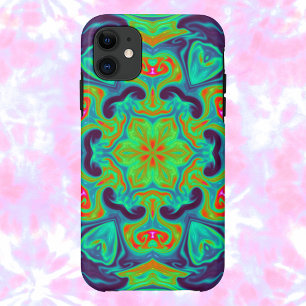 Psychedelic Mandala Flower Green Blue and Red