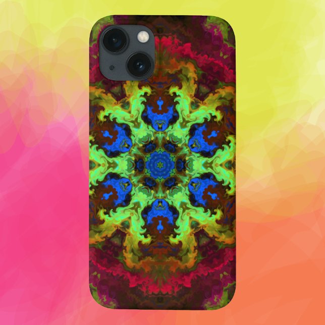 Psychedelic Mandala Flower Green Blue and Red Case-Mate iPhone Case (Creator Uploaded)