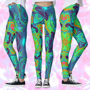 Psychedelic Mandala Flower Green Blue and Red Leggings