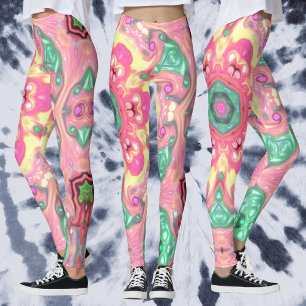 Psychedelic Mandala Flower Green Pink and Yellow Leggings