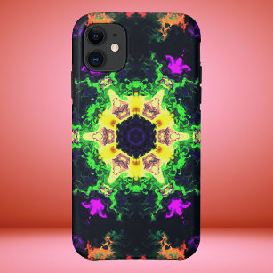 Psychedelic Mandala Flower Green Purple and Yellow Case-Mate iPhone Case