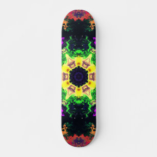 Psychedelic Mandala Flower Green Purple and Yellow Skateboard