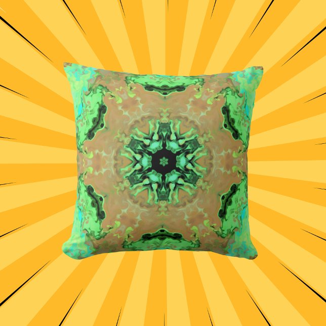 Psychedelic Mandala Flower Orange and Green Cushion (Creator Uploaded)