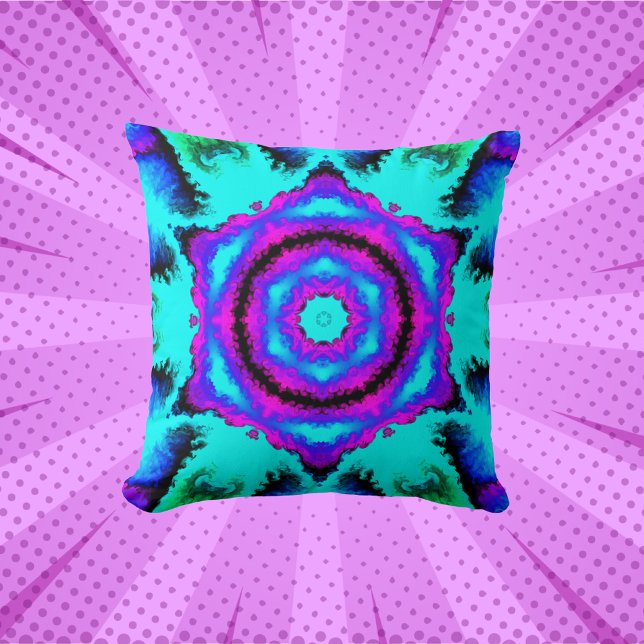 Psychedelic Mandala Flower Pink Purple and Blue Cushion (Creator Uploaded)