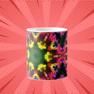 Psychedelic Mandala Flower Pink Yellow and Green Coffee Mug