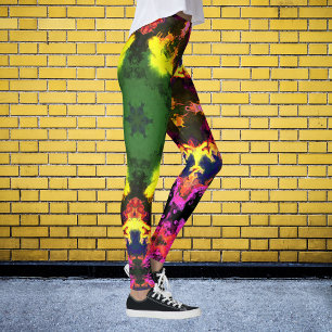 Psychedelic Mandala Flower Pink Yellow and Green Leggings