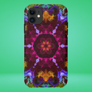 Psychedelic Mandala Flower Purple Orange and Green iPhone 11 Case