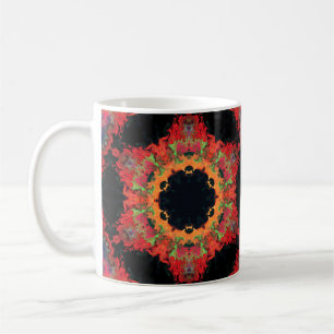 Psychedelic Mandala Flower Red Orange and Green Coffee Mug