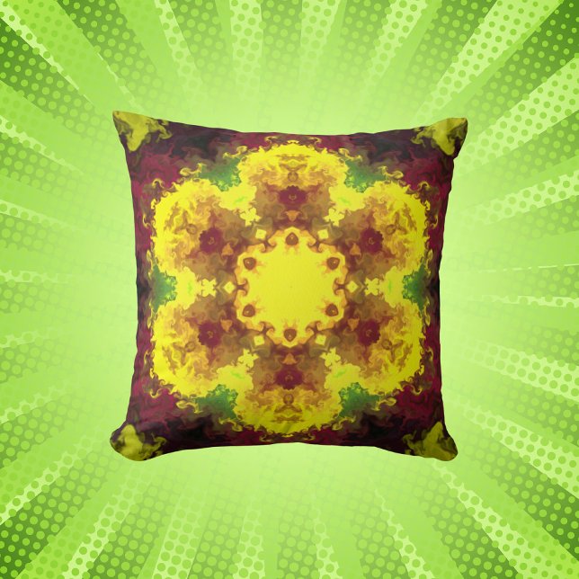 Psychedelic Mandala Flower Yellow and Green Cushion (Creator Uploaded)