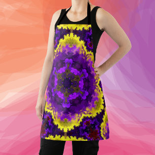 Psychedelic Mandala Flower Yellow and Purple Apron