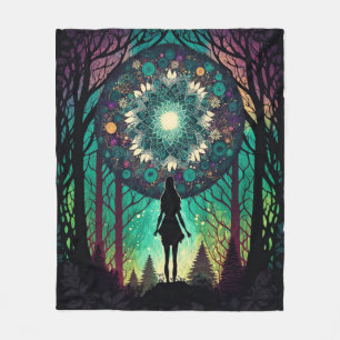 Psychedelic Mandala Forest Blanket Boho Art