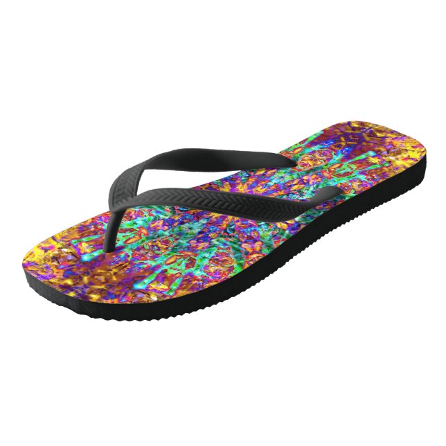 Psychedelic Mandala Trippy Hippie Colour Splash Flip Flops (Angled)