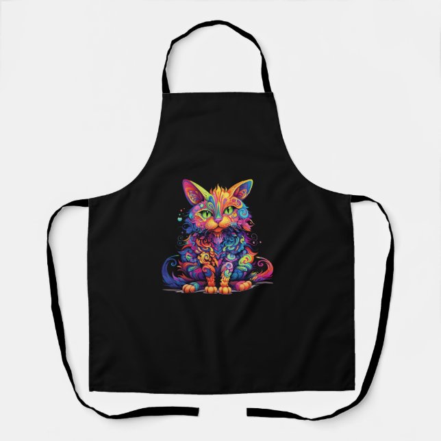 Psychedelic Manga Cat In Colourful Fantasy Animal  Apron (Front)