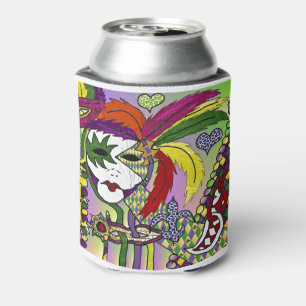 Psychedelic Mardi Gras Feather Mask Can Cooler