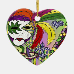 Psychedelic Mardi Gras Feather Mask Ceramic Tree Decoration