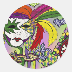Psychedelic Mardi Gras Feather Mask Classic Round Sticker