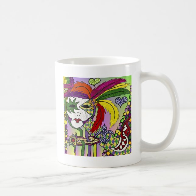 Psychedelic Mardi Gras Feather Mask Coffee Mug (Right)