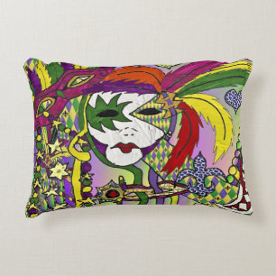 Psychedelic Mardi Gras Feather Mask Decorative Cushion