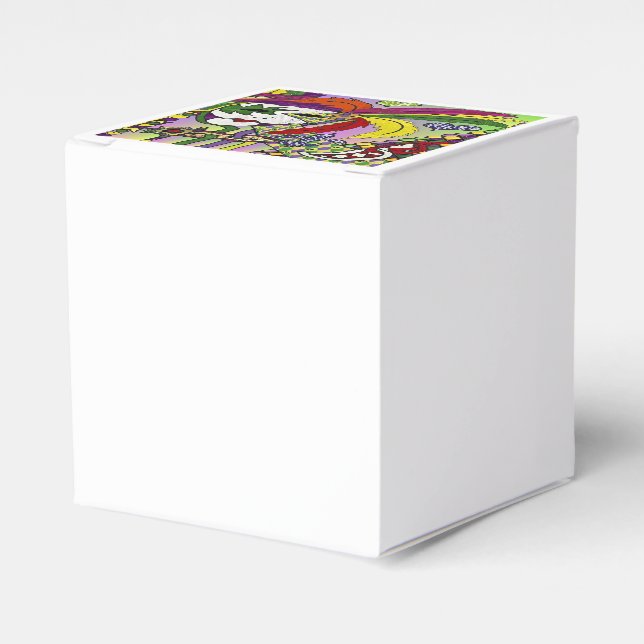 Psychedelic Mardi Gras Feather Mask Favour Box (Front Side)
