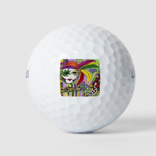 Psychedelic Mardi Gras Feather Mask Golf Balls